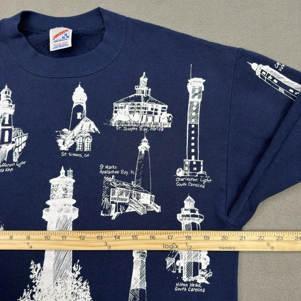 Vintage Michigan Rag Co Lighthouse Sweatshirt Size M All Over Print Crewneck USA - Picture 11 of 15